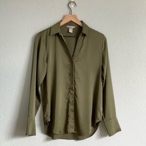 H&M Green Satin Button Up Shirt